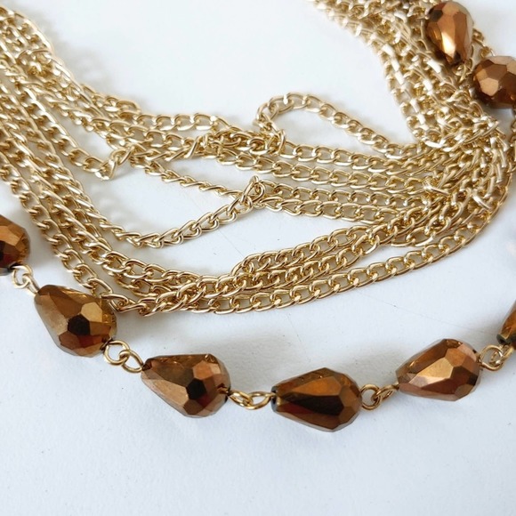 Multi Strand Fashion Gold Bronze Necklace + Earrings Set - Picture 2 of 5